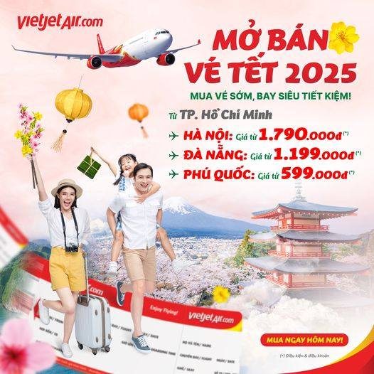 Vietjet mở bán sớm 2,6 triệu vé Tết 2025, giá chỉ từ 890.000 đồng